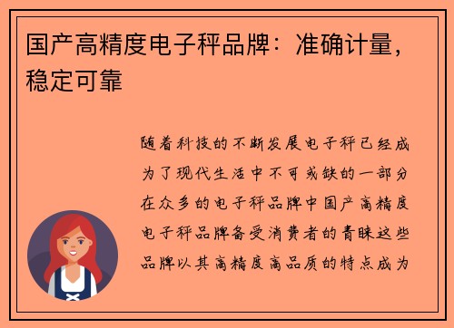 国产高精度电子秤品牌：准确计量，稳定可靠